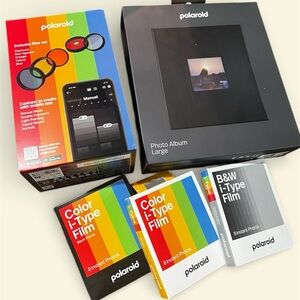 Polaroid Camera & Photo Album + i-Type Color & B&W Film Bundle - Black & Color